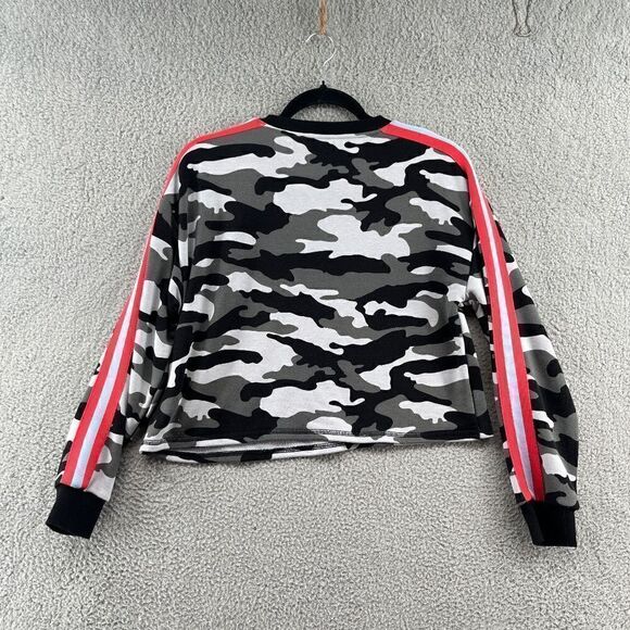 OFF DUTY BB Dakota Cropped Sweater Womens small Black Camouflage Striped Sleeve - Picture 9 of 14